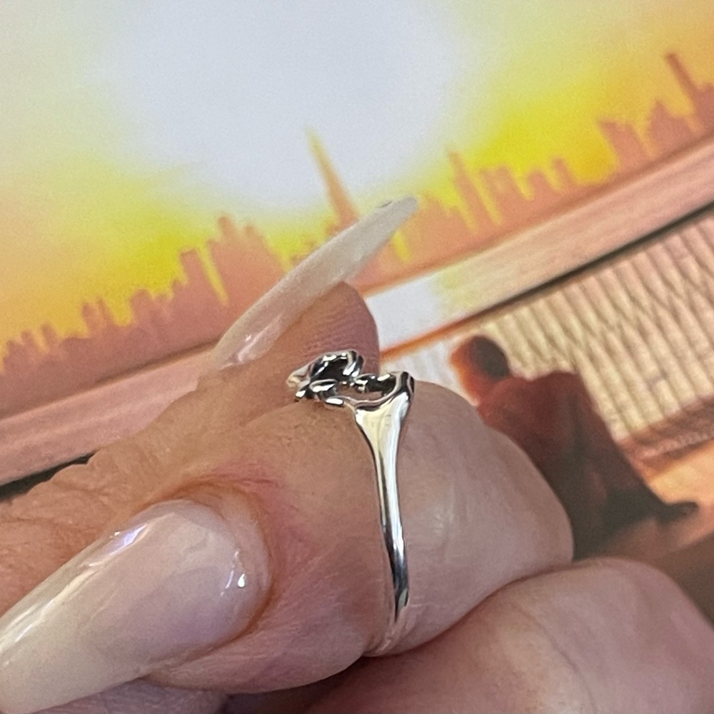 Solid 925 Silver Heart Sign Hands Ring Adjustable… - image 4